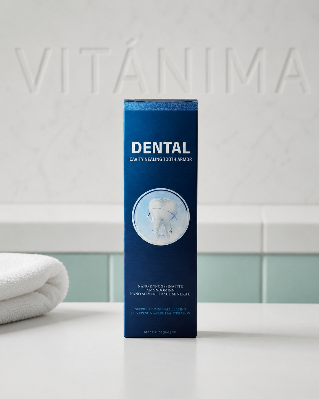 Producto de cuidado dental con nano-hidroxiapatita en escena principal Vitánima