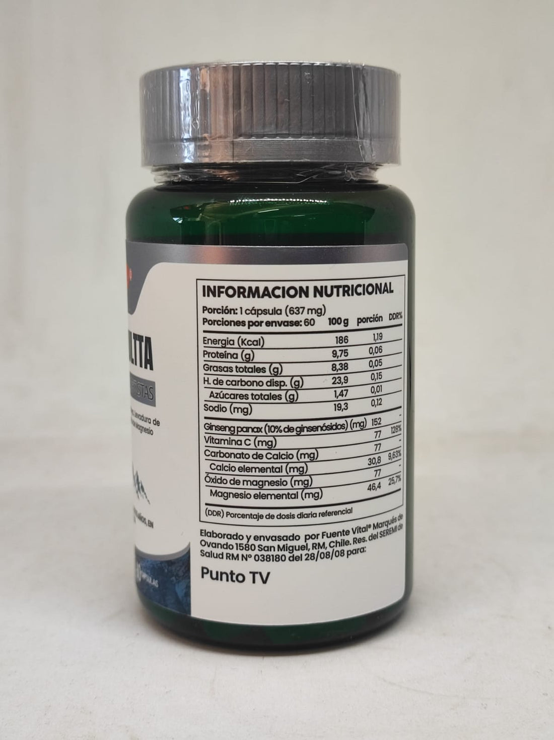 Tabla nutricional del envase de Shilajit Ultra