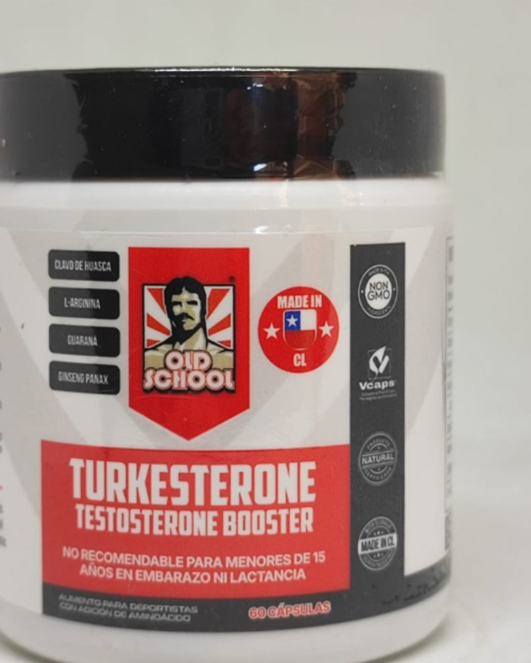 Fotografía frontal real del frasco Turkesterona Old School